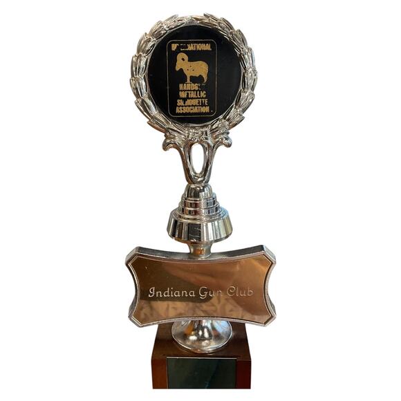 Vintage 1981 Indiana Gun Club Big Bore Shooting Trophy Plastic Wood - Picture 2 of 9